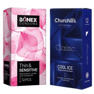 کاندوم چرچیلز مدل Cool Ice به همراه کاندوم بونکس مدل Thin & Sensitive