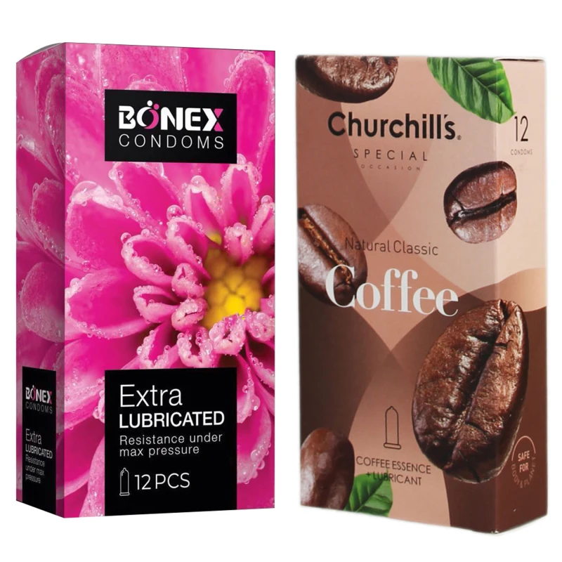 کاندوم چرچیلز مدل Coffee به همراه کاندوم بونکس مدل Extra Lubricated