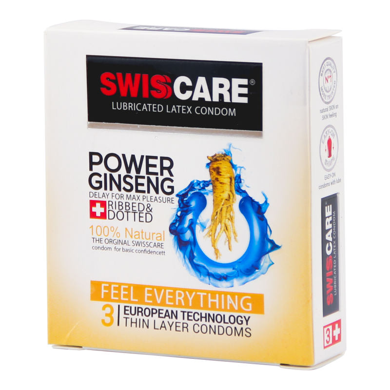 کاندوم سوئیس‌کر مدل Ginseng power بسته 3 عددی به همراه روغن یودن