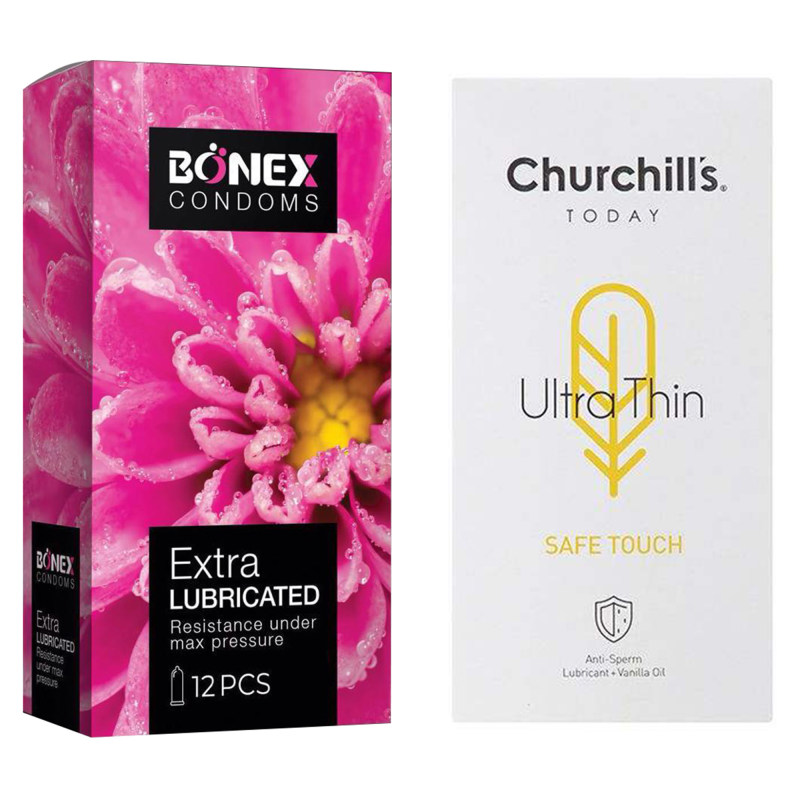 کاندوم چرچیلز مدل Safe Touch و کاندوم بونکس مدل Extra Lubricated