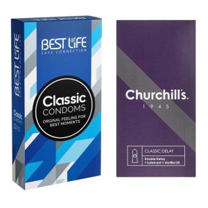 کاندوم چرچیلز مدل Classic Delay به همراه کاندوم بست لایف مدل Classic