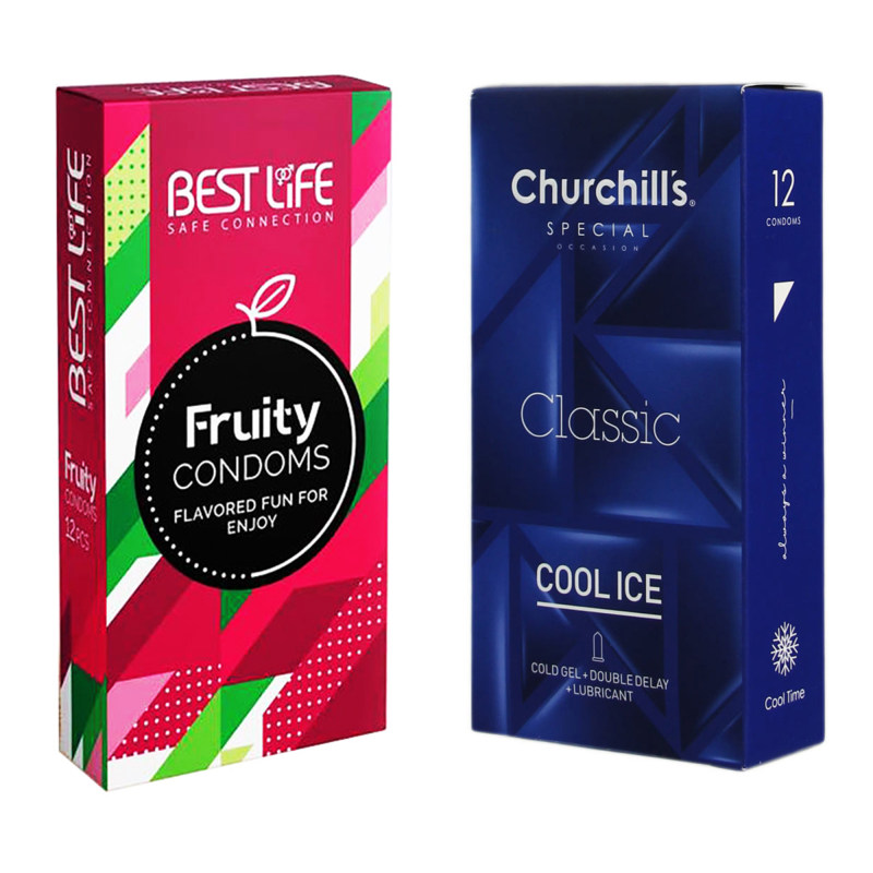 کاندوم چرچیلز مدل Cool Ice به همراه کاندوم بست لایف مدل Fruity