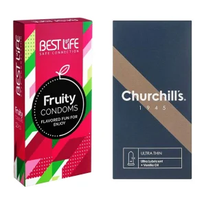 کاندوم چرچیلز مدل Ultra Thin به همراه کاندوم بست لایف مدل Fruity