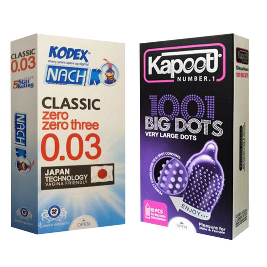 کاندوم کاپوت مدل BIG DOTS بسته 10 عددی همراه کاندوم ناچ کدکس مدل 03