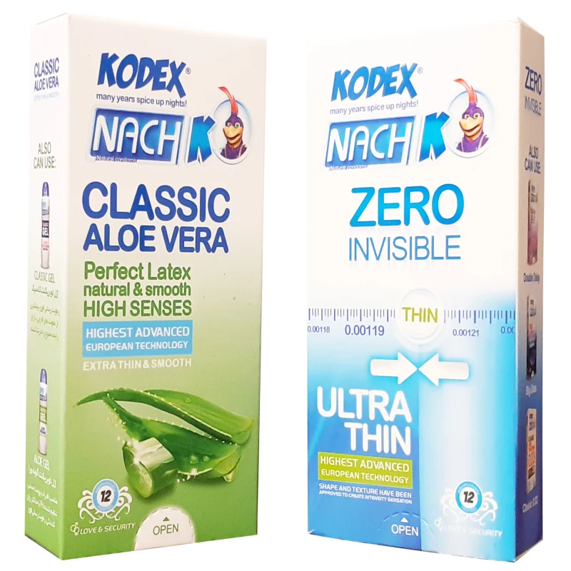 کاندوم ناچ کدکس مدل Zero Invisible همراه کاندوم مدل Classic Aloe Vera