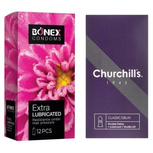 کاندوم چرچیلز مدل Classic Delay و کاندوم بونکس مدل Extra Lubricated